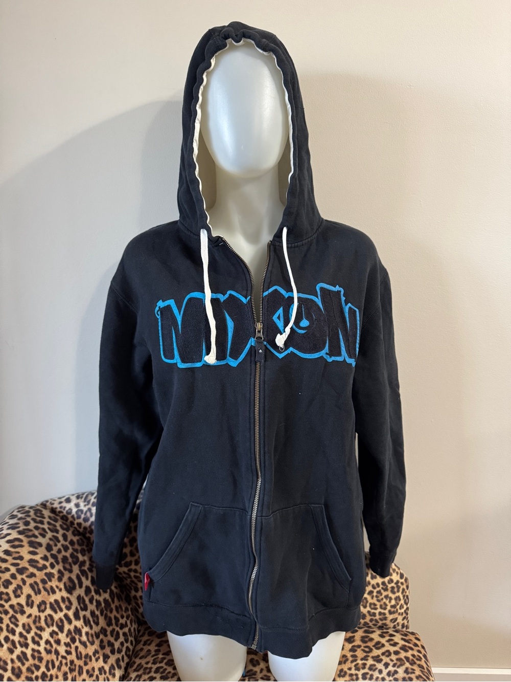 Nixon Black Blue Graffiti Logo Zip Skate Hoodie